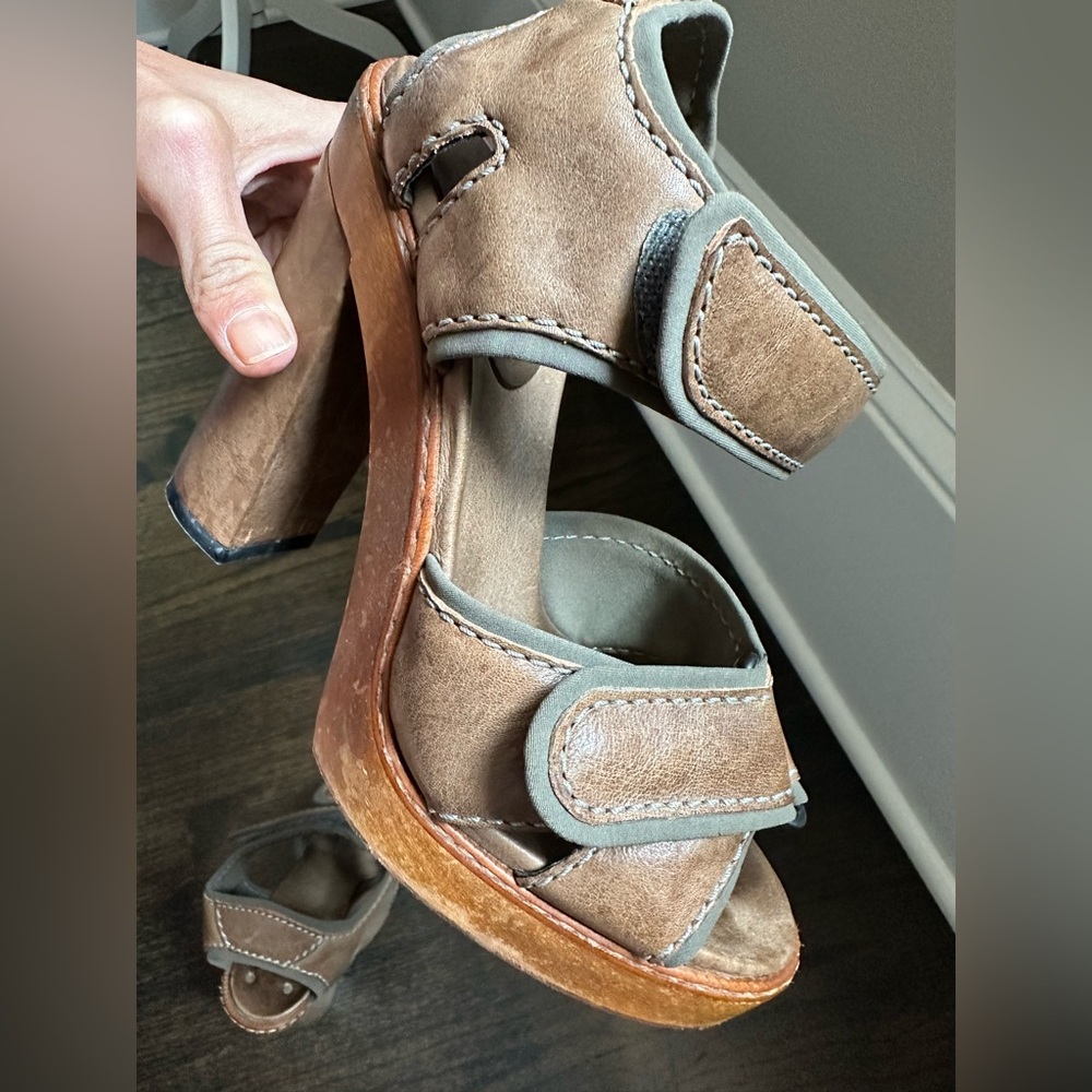 Chloe Taupe Leather Wood Heel Sandal 7